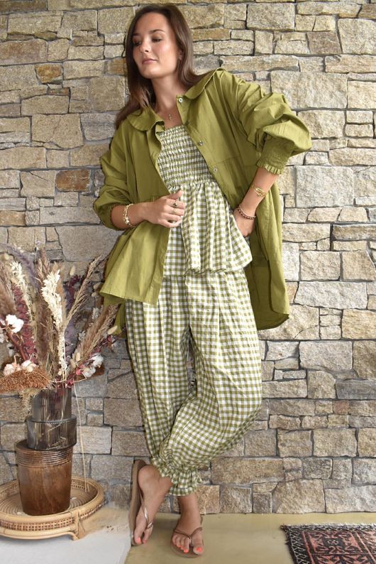 Nonni Gingham Bandeau Cami Olive