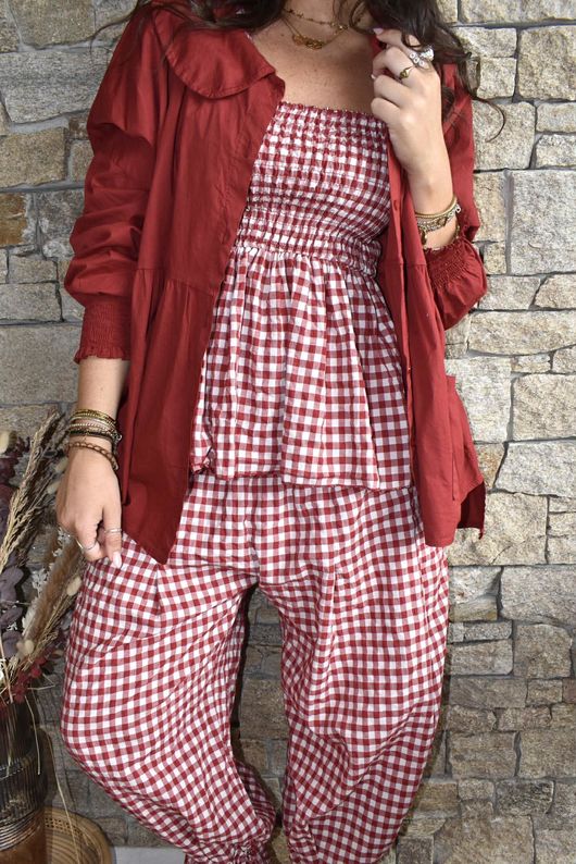 Nonni Gingham Bandeau Cami Sangria