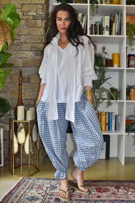 Nonni Gingham Bloomer Pant Denim Pre order 12 days 