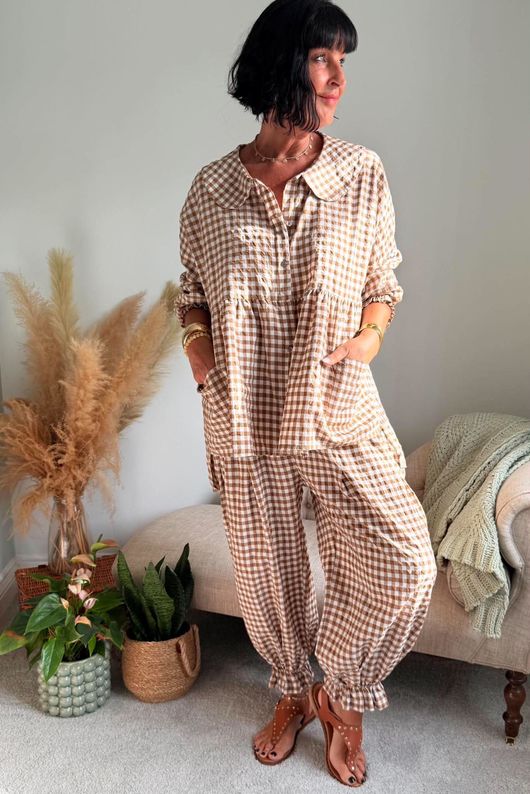 Nonni Gingham Bloomer Pant Hazelnut