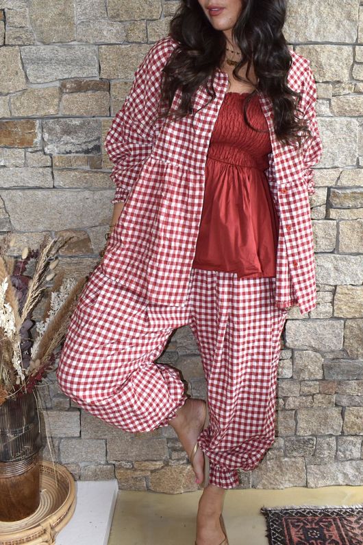 Nonni Gingham Bloomer Pant Sangria