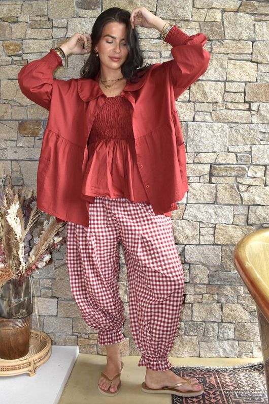 Nonni Gingham Bloomer Pant Sangria