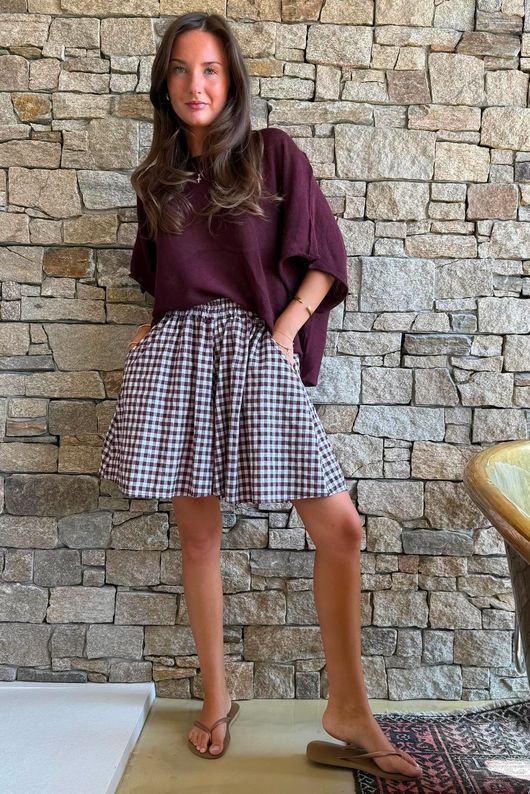 Nonni Gingham City Short Aubergine