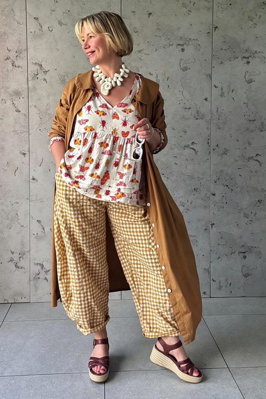Nonni Gingham Classic Barrel Pant Mustard
