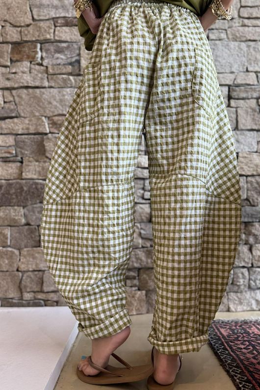Nonni Gingham Classic Barrel Pant Olive