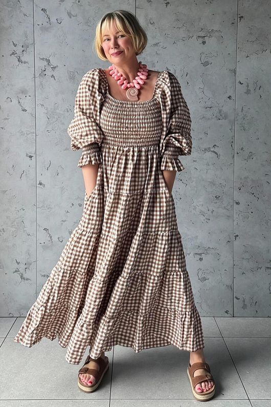Nonni Gingham Darling Dress Hazelnut