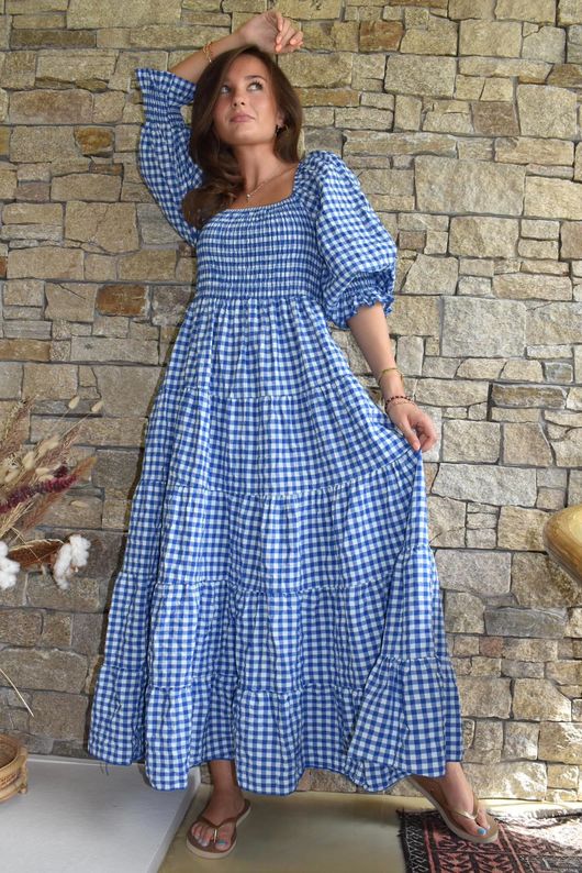 Nonni Gingham Darling Dress Malibu Blue