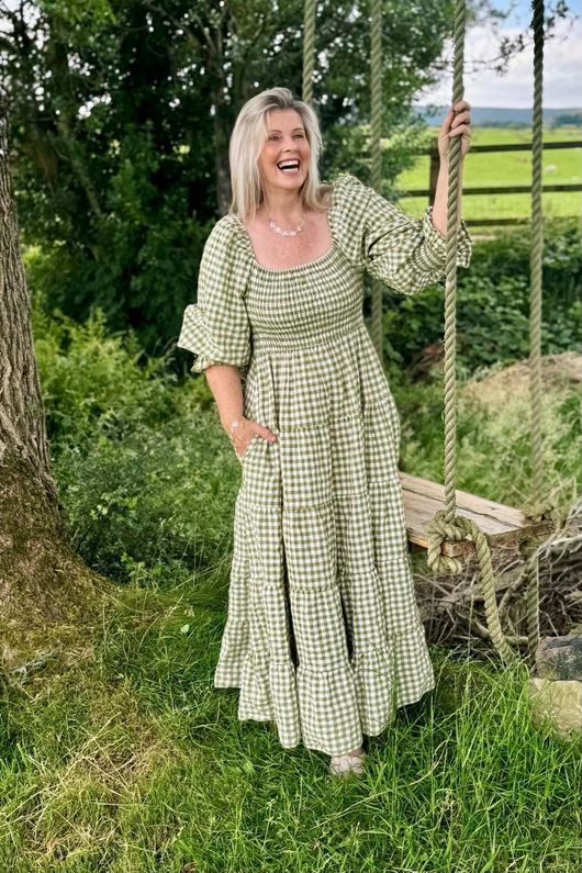 Nonni Gingham Darling Dress Olive 