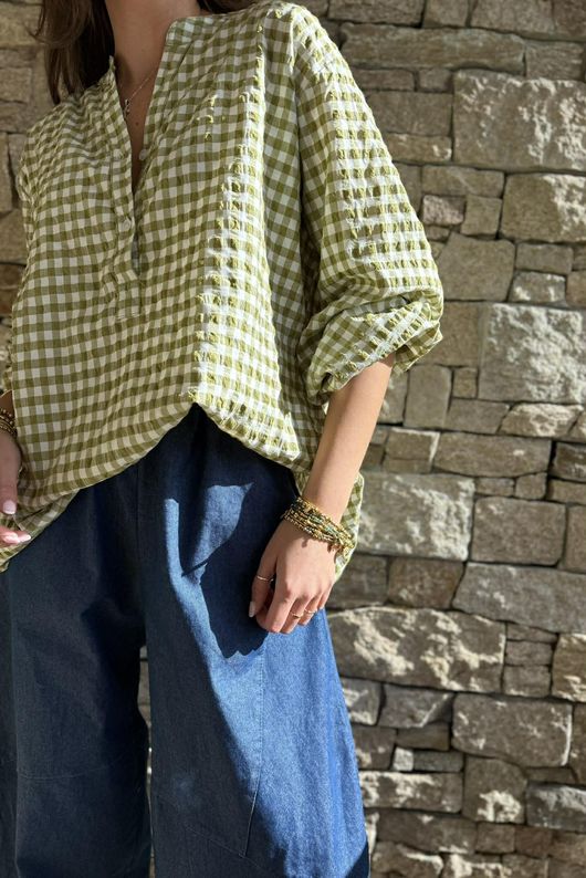 Nonni Gingham Nero Blouse Olive