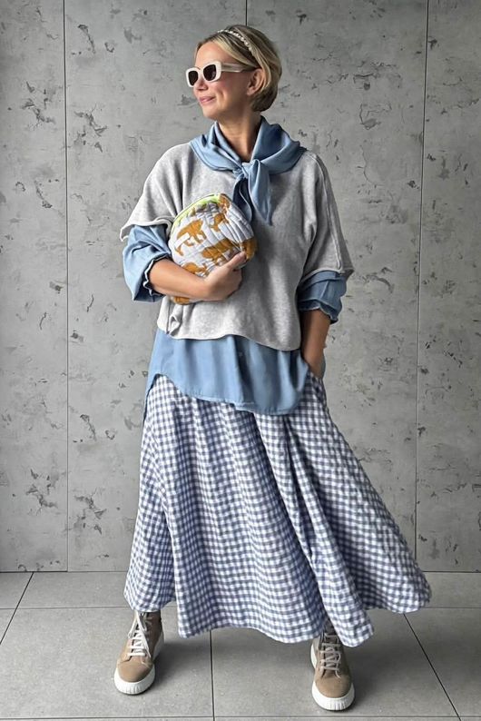 Nonni Gingham Ripley Skirt Denim Pre order approx 1 week 