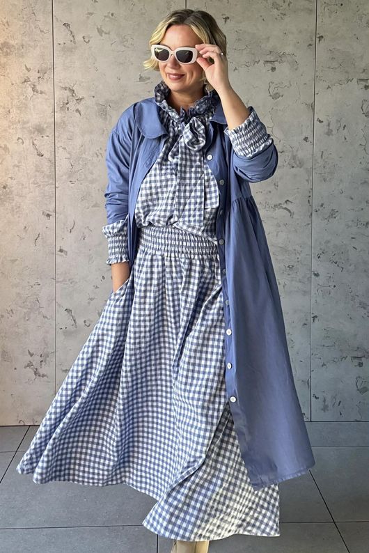Nonni Gingham Ripley Skirt Denim Pre order approx 1 week 