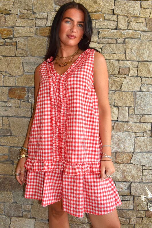 Nonni Gingham Ruffle Front Tank Chilli