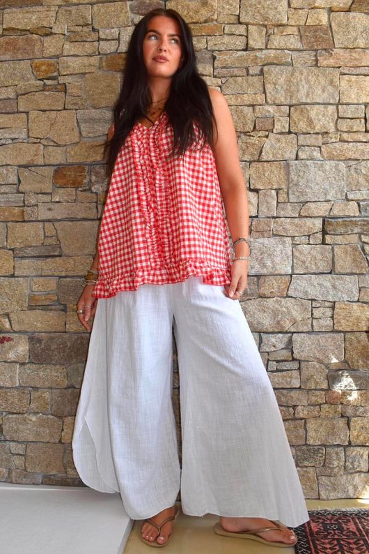 Nonni Gingham Ruffle Front Tank Chilli