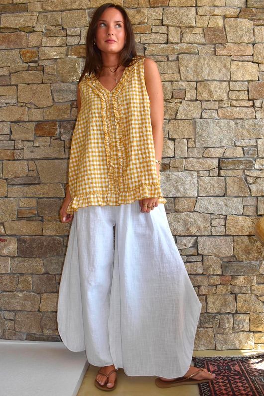 Nonni Gingham Ruffle Front Tank Mustard
