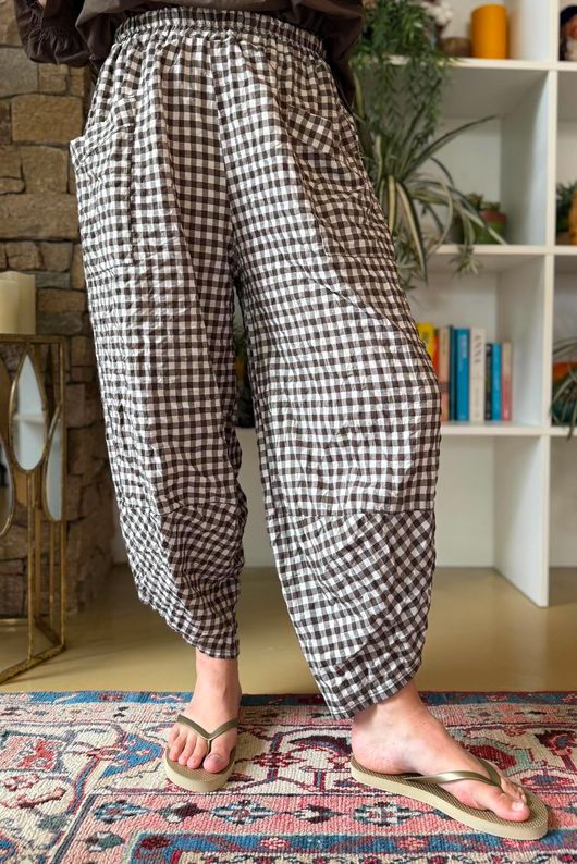 Nonni Gingham Shelby Barrel Pant Chocolate