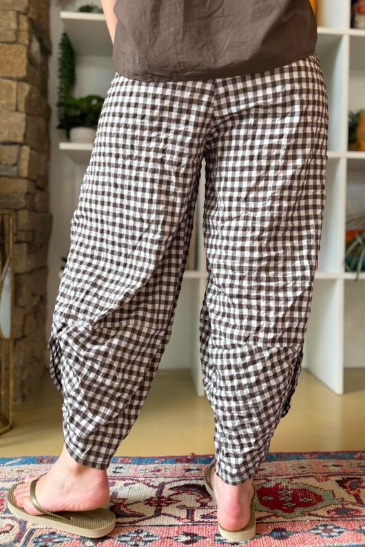 Nonni Gingham Shelby Barrel Pant Chocolate
