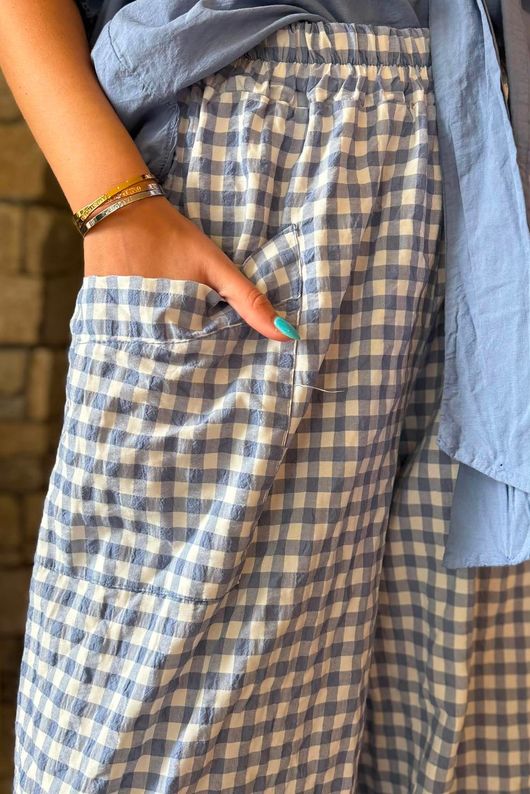 Nonni Gingham Shelby Barrel Pant Denim