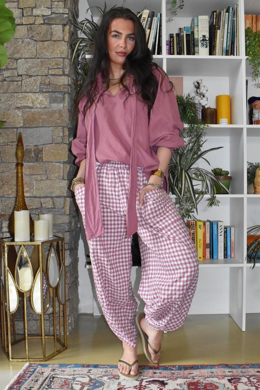 Nonni Gingham Shelby Barrel Pant Indian Pink