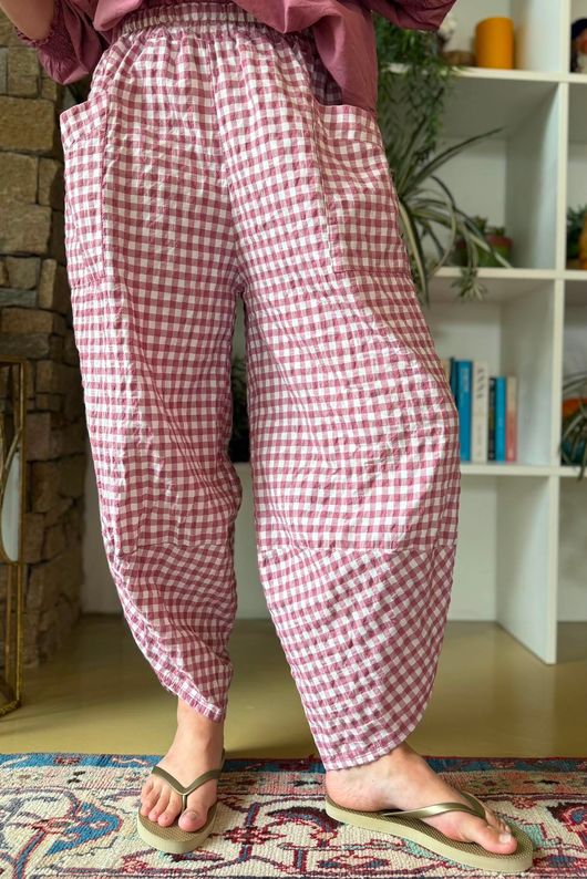 Nonni Gingham Shelby Barrel Pant Indian Pink