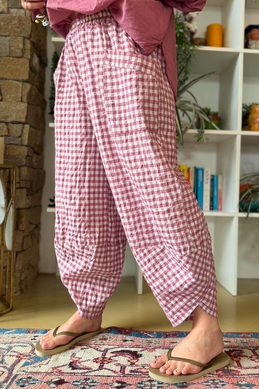 Nonni Gingham Shelby Barrel Pant Indian Pink
