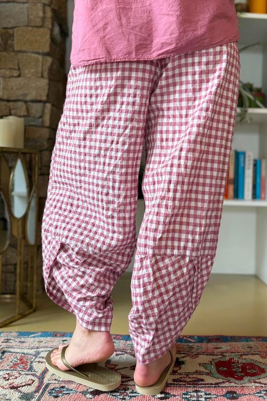 Nonni Gingham Shelby Barrel Pant Indian Pink