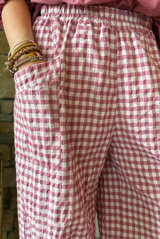 Nonni Gingham Shelby Barrel Pant Indian Pink