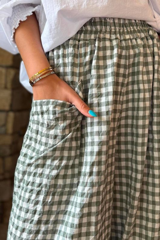 Nonni Gingham Shelby Barrel Pant Khaki