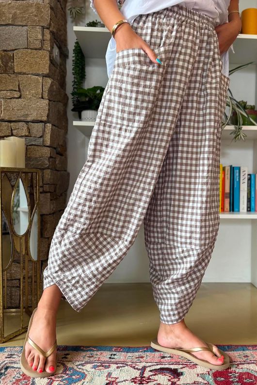 Nonni Gingham Shelby Barrel Pant Mocha