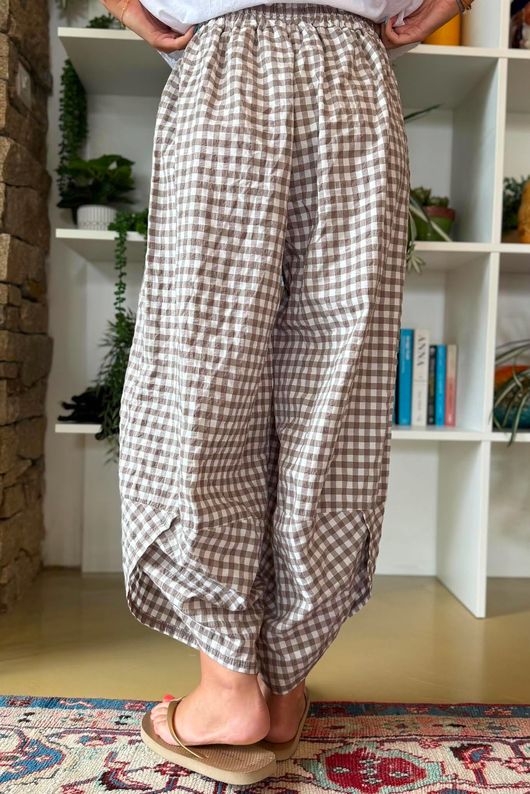 Nonni Gingham Shelby Barrel Pant Mocha