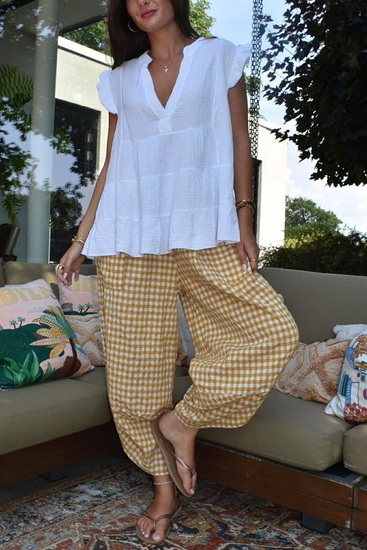 Nonni Gingham Shelby Barrel Pant Mustard