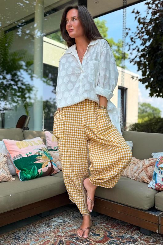 Nonni Gingham Shelby Barrel Pant Mustard