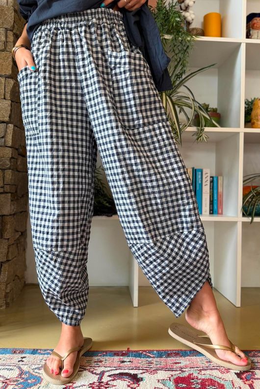Nonni Gingham Shelby Barrel Pant Navy