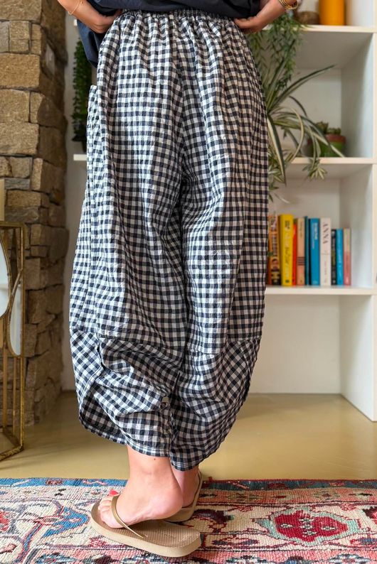 Nonni Gingham Shelby Barrel Pant Navy
