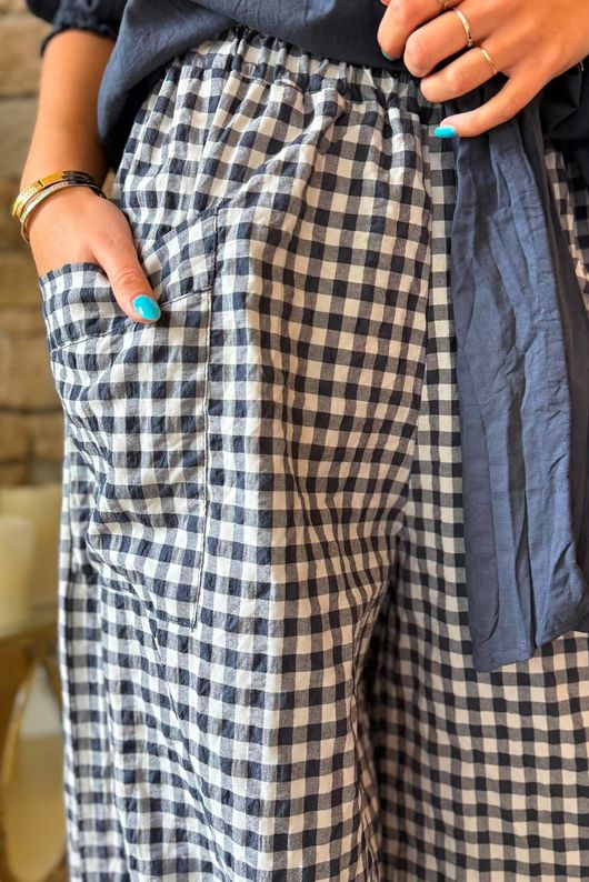 Nonni Gingham Shelby Barrel Pant Navy