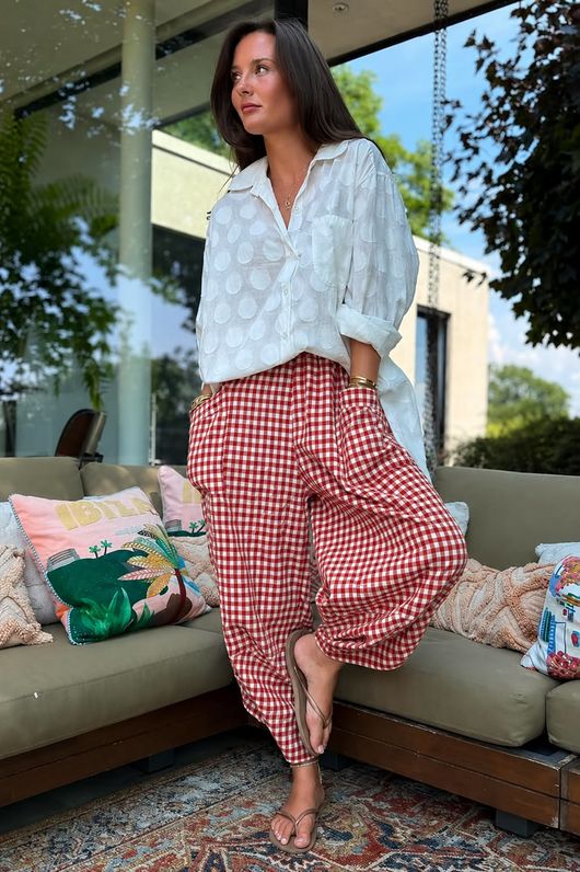 Nonni Gingham Shelby Barrel Pant Sangria