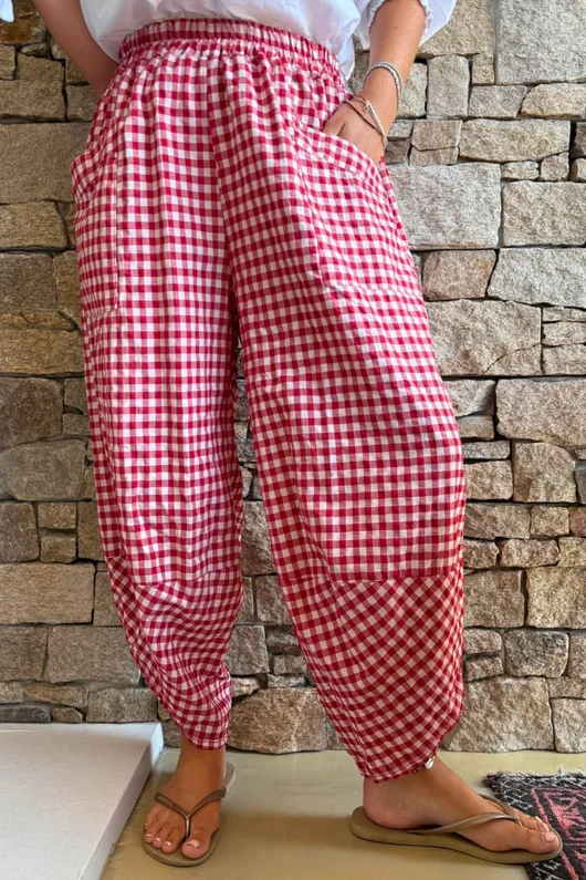 Nonni Gingham Shelby Barrel Pant Sangria
