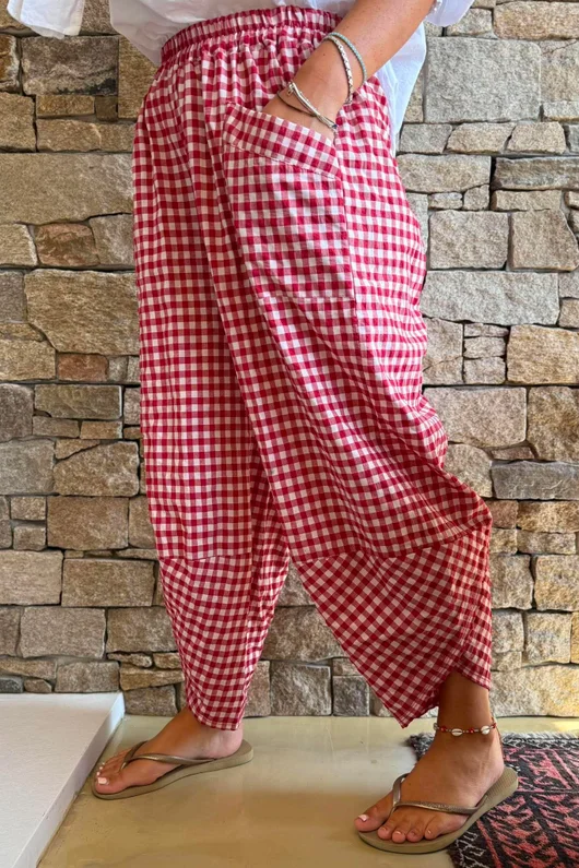 Nonni Gingham Shelby Barrel Pant Sangria