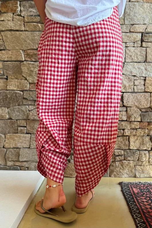 Nonni Gingham Shelby Barrel Pant Sangria