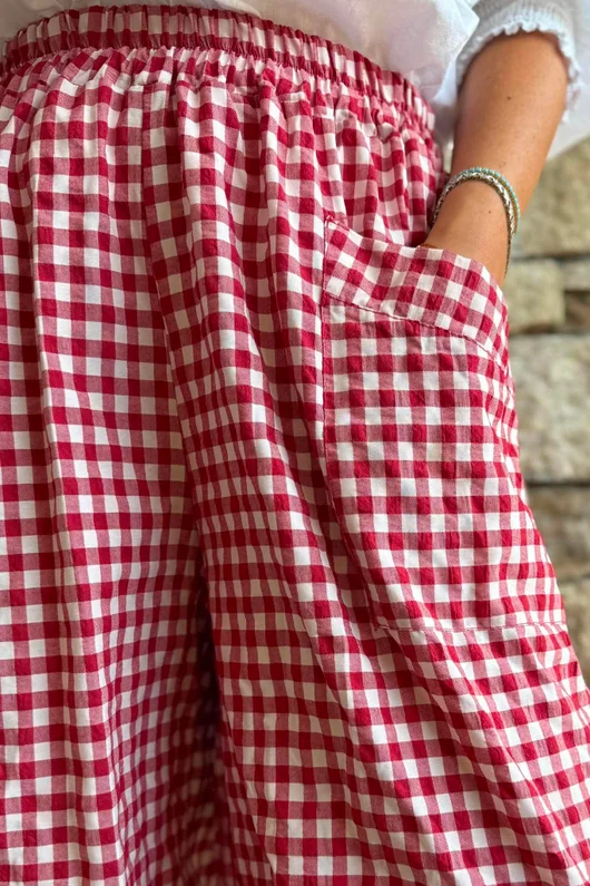 Nonni Gingham Shelby Barrel Pant Sangria