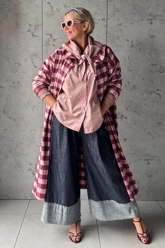 Nora Brushed Cotton Gingham Frock Coat Aubergine