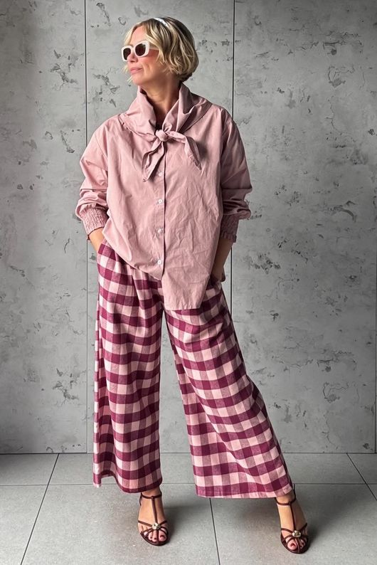 Nora Brushed Cotton Gingham Kick Pant Aubergine