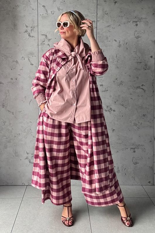 Nora Brushed Cotton Gingham Kick Pant Aubergine