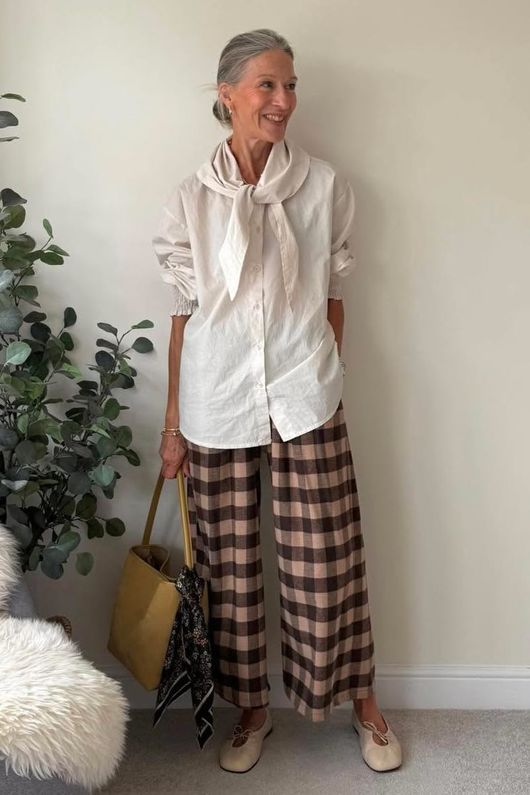 Nora Brushed Cotton Gingham Kick Pant Coffee Bean