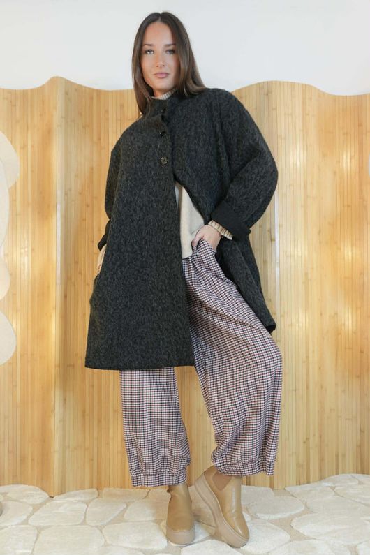 Norbury Funnel Trapeze Coat Charcoal Black - 