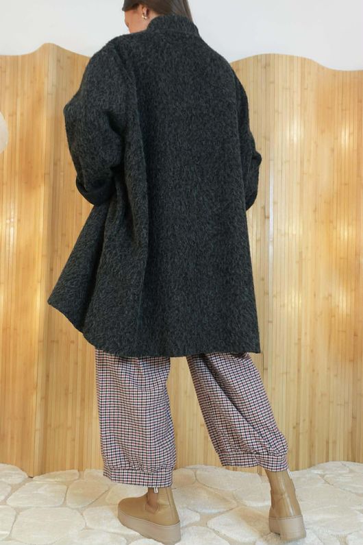 Norbury Funnel Trapeze Coat Charcoal Black 