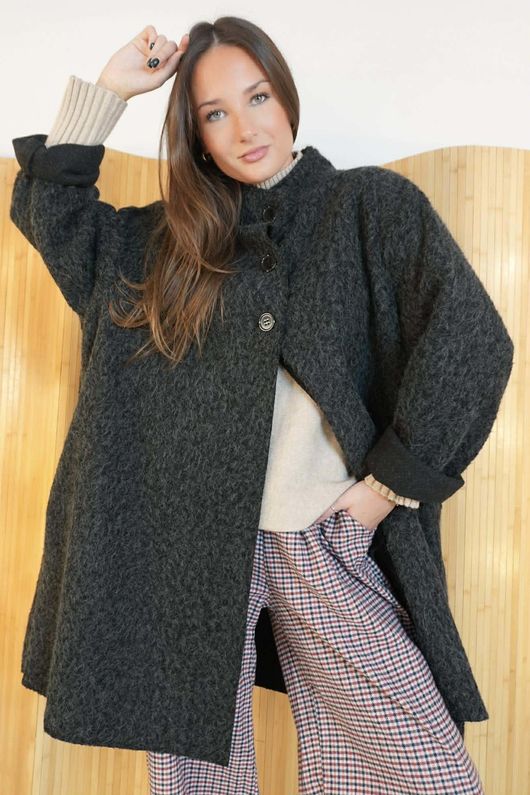 Norbury Funnel Trapeze Coat Charcoal Black 