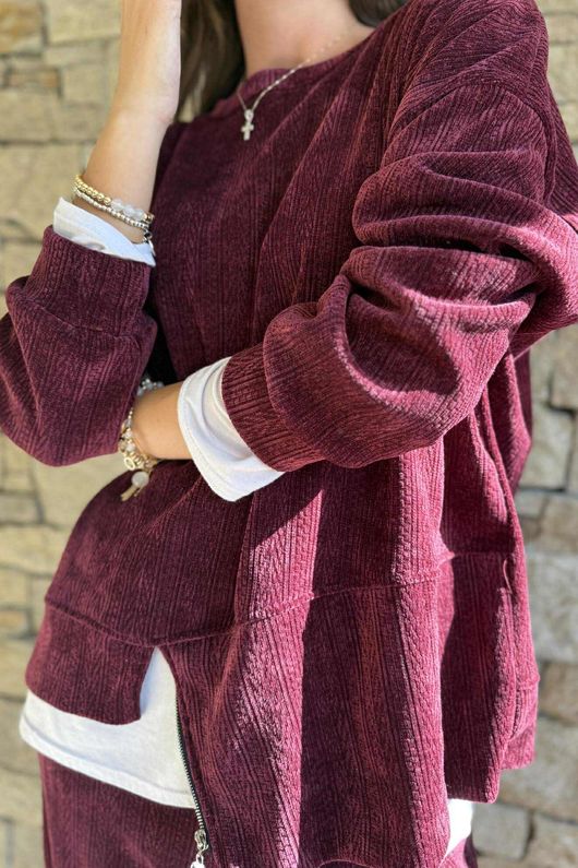 Nuk Stretch Velour Zip Sweatshirt Burgundy /19=
