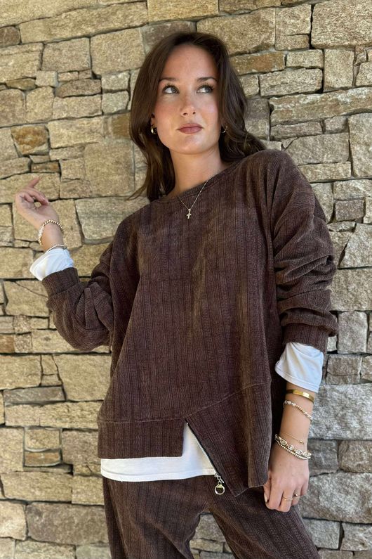 Nuk Stretch Velour Zip Sweatshirt Chocolate /15=