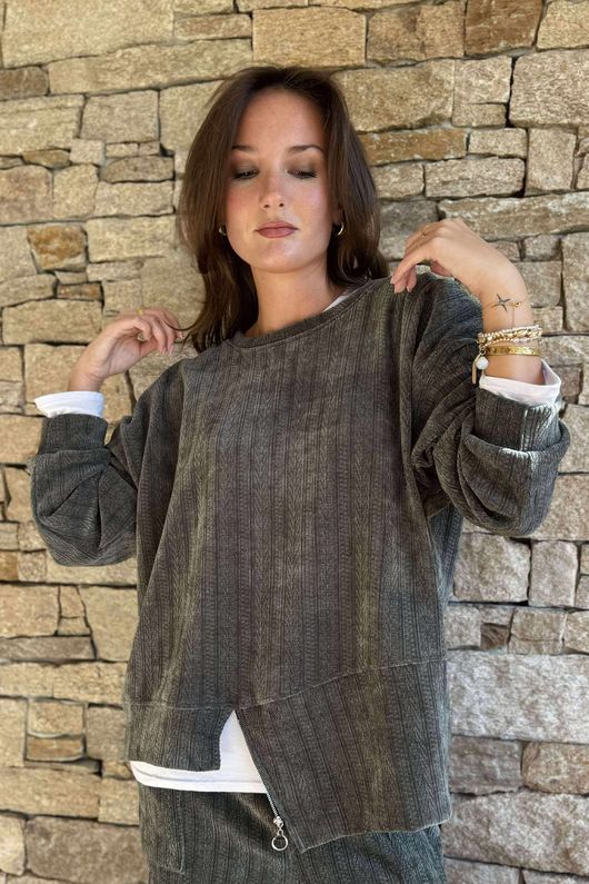 Nuk Stretch Velour Zip Sweatshirt Khaki /11=