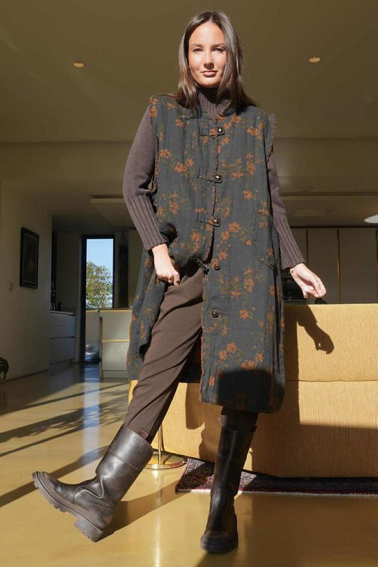 Oriental Bloom Longline Gilet Jacket Navy